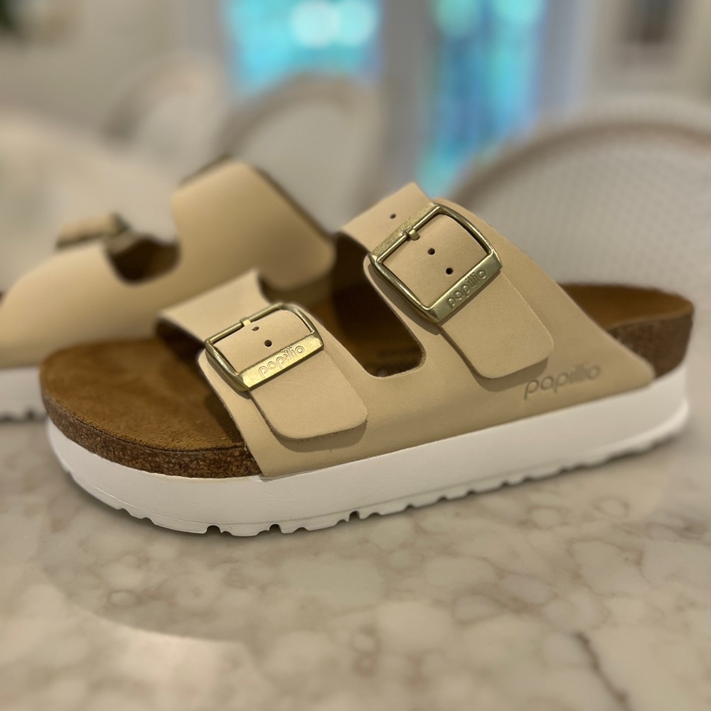 New in Box! Birkenstock Arizona pap flex platform sandals in ECRU size 36 uk - Picture 4 of 13